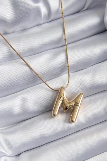 Mey İthalat® 316L Çelik Gold Renk Bubble ’’M’’ Harf Model Kadın Kolye