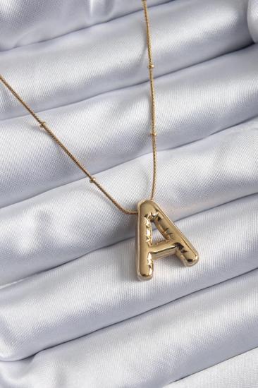 Mey İthalat® 316L Çelik Gold Renk Bubble ’’A’’ Harf Model Kadın Kolye