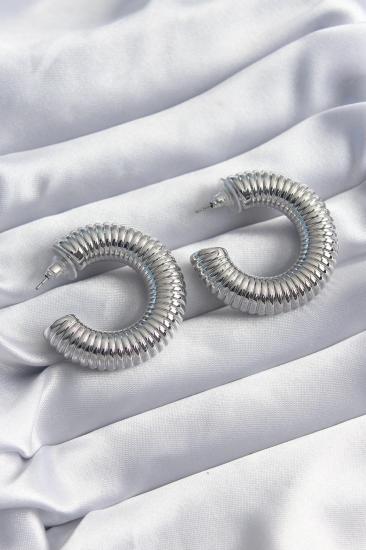 Mey İthalat® Pirinç Gümüş Renk İşleme Halka Model Kadın Küpe