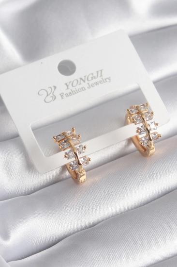 Mey İthalat® Pirinç Gold Renk Zirkon Taşlı Kadın Küpe