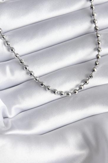 Mey İthalat® Pirinç Gümüş Renk Topçuk Detay Kadın Kolye