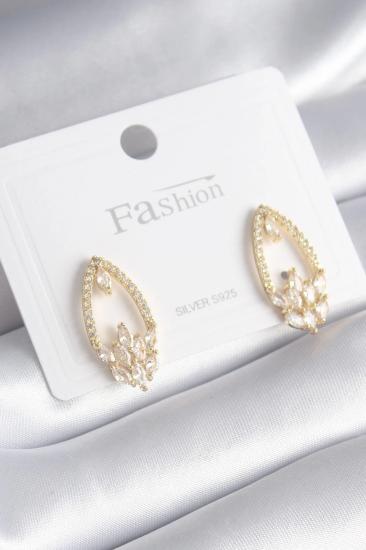 Mey İthalat® Pirinç Gold Renk Zirkon Taşlı Kadın Küpe
