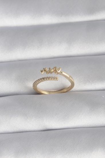 Mey İthalat® Pirinç Gold Renk Zirkon Taş Detay Kalp Model Kadın Yüzük