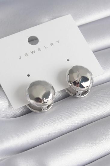 Mey İthalat® Pirinç Gümüş Renk İşleme Detay Top Model Kadın Küpe