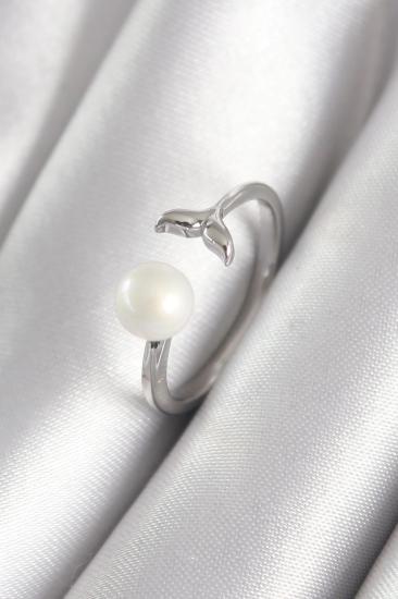 Mey İthalat® Pirinç Gümüş Renk Top İnci Figür Balık Kuyruğu Model Kadın Yüzük