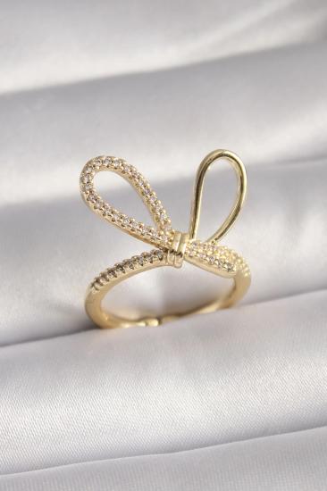 Mey İthalat® Gold Renk Zirkon Taşlı Düğüm Model Kadın Yüzük