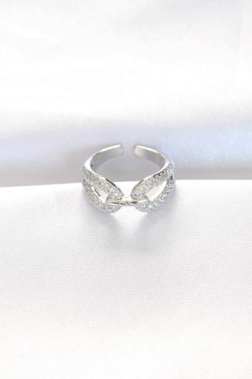 Mey İthalat® Zirkon Taşlı Silver Renk Ayarlanabilir Yüzük