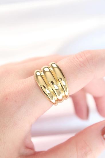 Mey İthalat® Gold Renk Ayarlanabilir Çizgili Bombe Yüzük