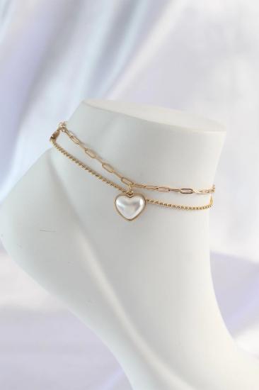 Mey İthalat® 316L Çelik Gold Renk Beyaz Kalpli 2li Halhal