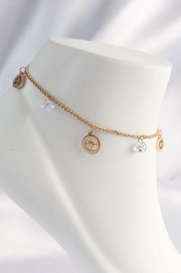 Mey İthalat® 316L Çelik Gold Renk Zirkon Taşlı Yıldızlı Halhal