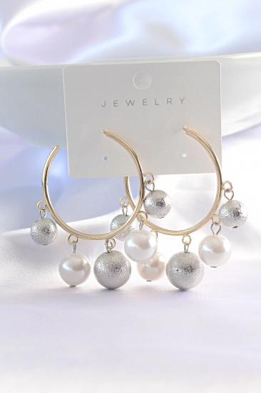 Mey İthalat® Pirinç Gümüş Renk Topçuk Model Gold Renk Halka Küpe