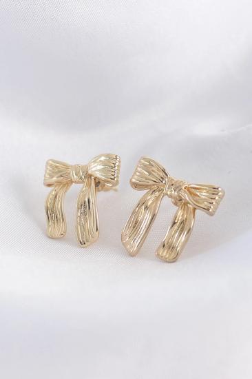 Mey İthalat® Pirinç Gold Renk Çizgi Detay Fiyonk Küpe