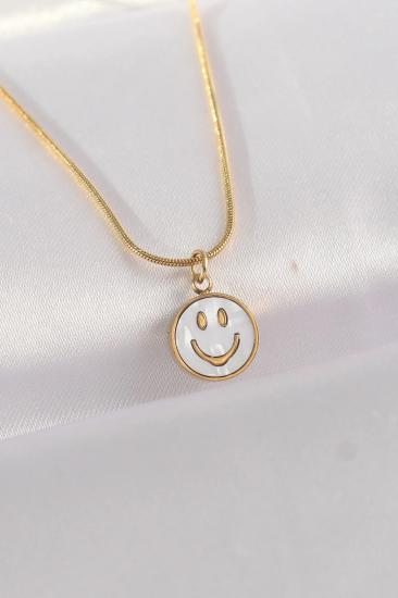 Mey İthalat® 316L Çelik Zincir Altın Renk Mermer Desenli Minimal Smile Kolye
