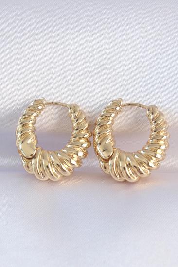 Mey İthalat® Pirinç Gold Renk Tırtık Detay Bombeli Halka Küpe