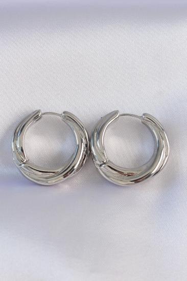 Mey İthalat® Pirinç Gümüş Renk Asimetrik Kıvrım Küpe