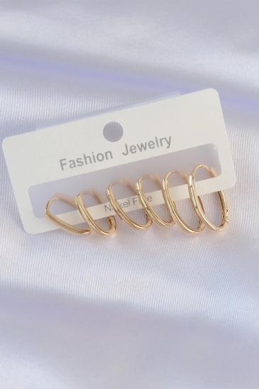 Mey İthalat® Pirinç Gold Renk İnce Oval Küpe Seti