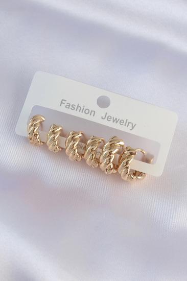 Mey İthalat® Pirinç Gold Renk Minimal Tırtıklı Küpe Seti