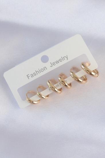 Mey İthalat® Pirinç Gold Renk Oval Bombeli Küpe Seti