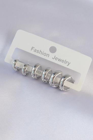 Mey İthalat® Pirinç Gümüş Renk Oval Bombeli Küpe Seti