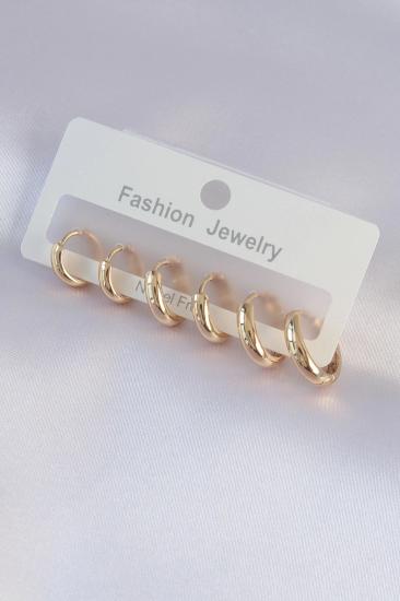 Mey İthalat® Pirinç Gold Renk Oval Küpe Seti