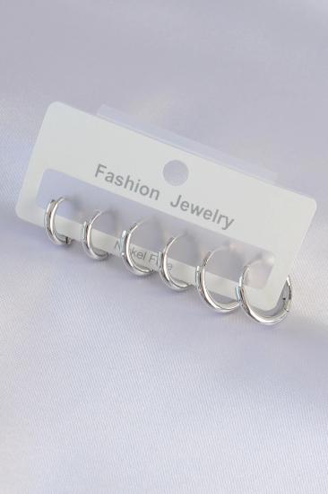 Mey İthalat® Pirinç Gümüş Renk Oval Küpe Seti