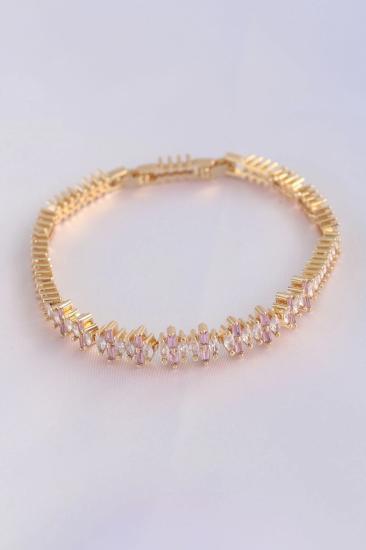 Mey İthalat® Vip Seri Pirinç Pembe Zirkon Taşlı Gold Renk Baget Model Bileklik