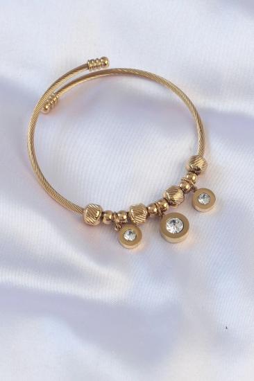 Mey İthalat® 316L Çelik Gold Renk Zirkon Taşlı Model Charm Bileklik