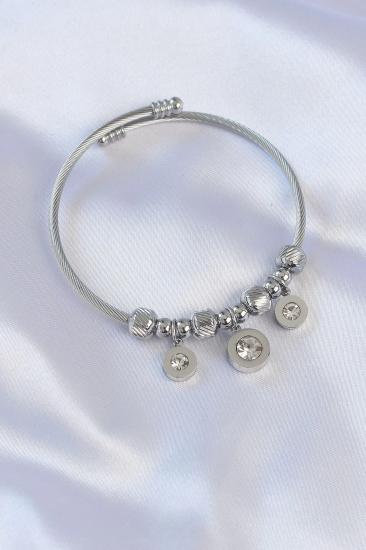 Mey İthalat® 316L Çelik Gümüş Renk Zirkon Taşlı Model Charm Bileklik