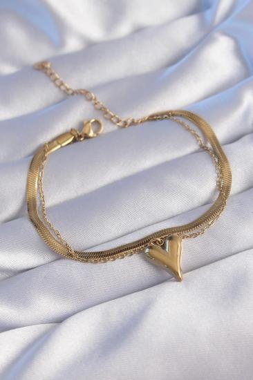 Mey İthalat® 316L Çelik Gold Renk İtalyan Zincirli Kalp Model Bileklik