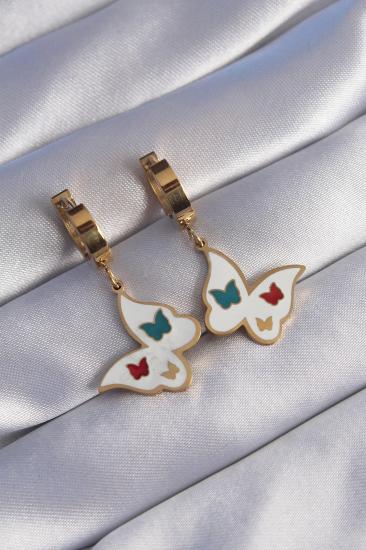 Mey İthalat® 316L Çelik Gold Renk Renkli Mineli Kelebek Küpe