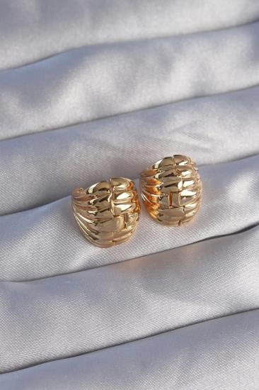 Mey İthalat® Pirinç Gold Renk Tırtıklı Minimal Bombeli Tasarım Küpe