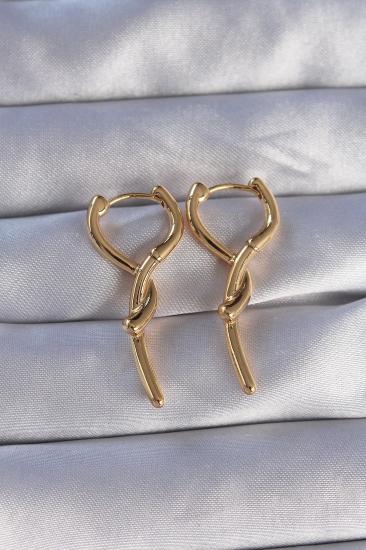 Mey İthalat® Pirinç Gold Renk Sarmal Çubuk Tasarımlı Uzun Küpe