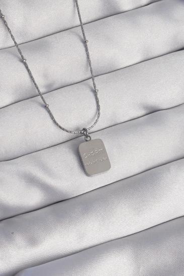 Mey İthalat® 316L Çelik Gümüş Renk Kare Charm Model Kolye