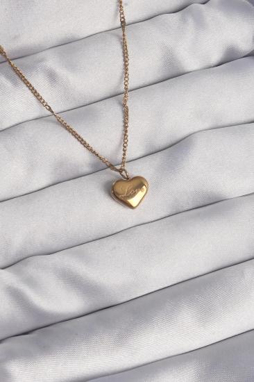 Mey İthalat® 316L Çelik Gold Renk Kalp Model Love Kolye
