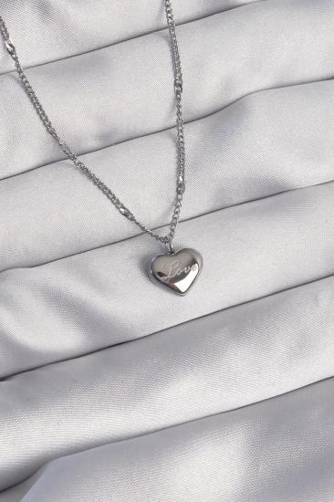 Mey İthalat® 316L Çelik Gümüş Renk Kalp Model Love Kolye