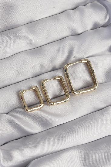 Mey İthalat® Pirinç Gold Renk Renkli Zirkon Taşlı Kare Model Küpe Seti