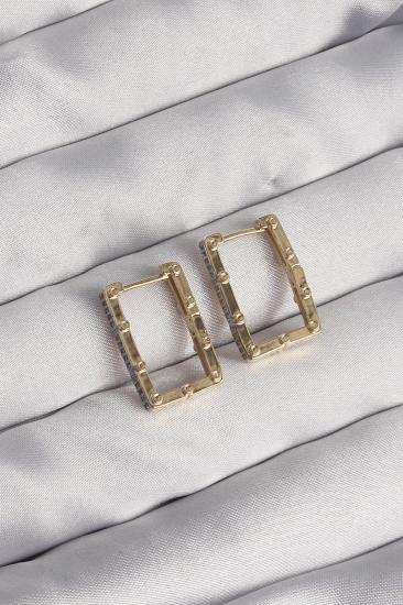 Mey İthalat® Pirinç Gold Renk Zirkon Taşlı Dikdörtgen Model Seranay Küpe