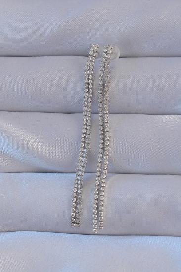 Mey İthalat® Pirinç Gümüş Renk Zirkon Taşlı Su Yolu Model Küpe