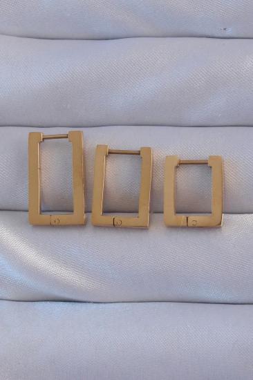 Mey İthalat® 316L Çelik Gold Renk Dikdörtgen Küpe Seti