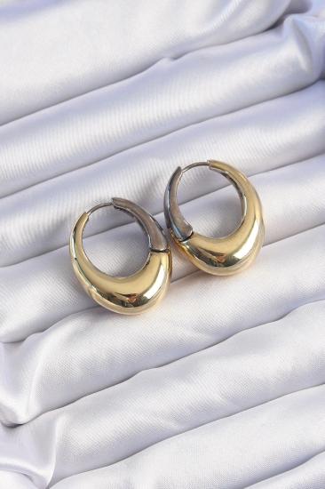 Mey İthalat® Pirinç Gold Gümüş Renkli Oval Bombeli Küpe