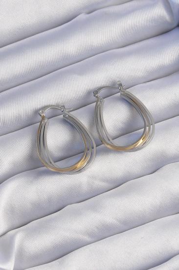 Mey İthalat® Pirinç Gold Gümüş Renkli Oval Çoklu Görünümlü Küpe