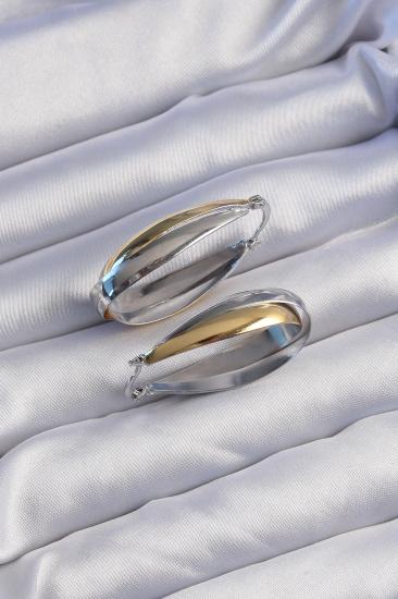 Mey İthalat® Pirinç Gold Gümüş Renkli Uzun Kıvrımlı Küpe