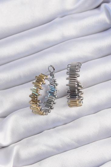 Mey İthalat® Pirinç Gold Gümüş Renkli Tırtıklı Halka Küpe