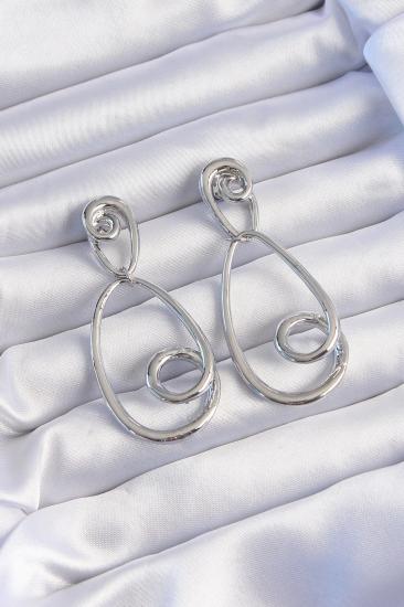Mey İthalat® Pirinç Gümüş Renk Kıvrımlı Sallantılı Küpe