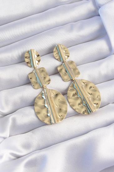 Mey İthalat® Pirinç Gold Renk Geometrik Ezme Plaka Küpe