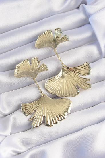 Mey İthalat® Pirinç Gold Renk Tırtıklı Yaprak Model Sallantılı Küpe