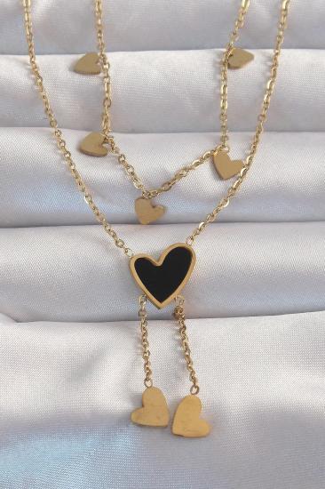 Mey İthalat® 316L Çelik Gold Renk Mineli Çoklu Kalp Kolye