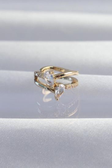 Mey İthalat® Pirinç Gold Renk Zirkon Taşlı Damla Earcuff Küpe
