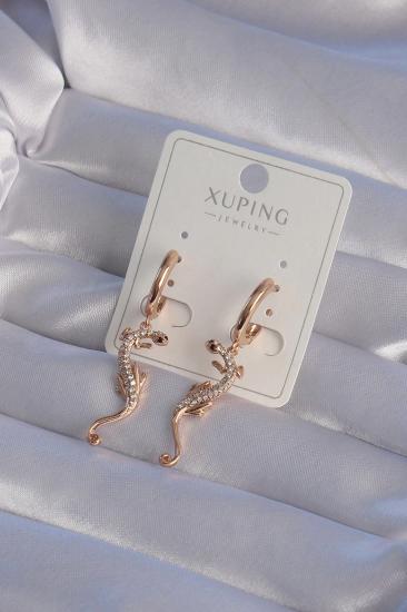 Mey İthalat® XUPİNG Rose Renk Zirkon Taşlı Kertenkele Model Halka Küpe
