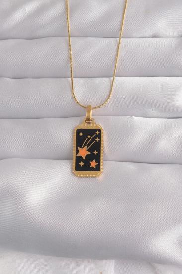 Mey İthalat® 316L Çelik Gold Renk Siyah Mineli Yıldız Figür Tarot Kolye